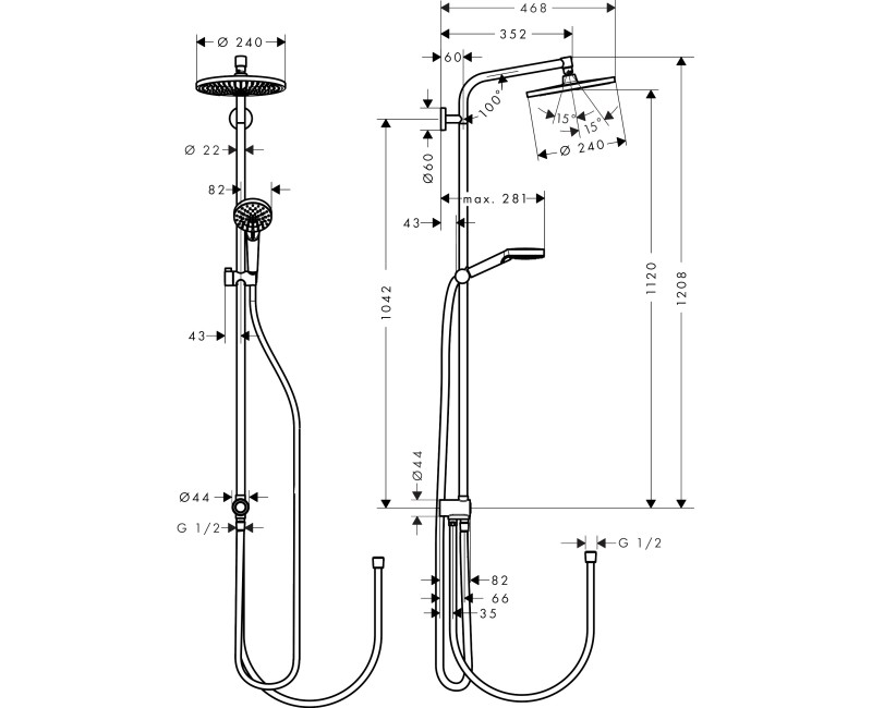 Dušas sistēma Hansgrohe Crometta S Showerpipe 240 1jet EcoSmart Reno 27270000 hromēts