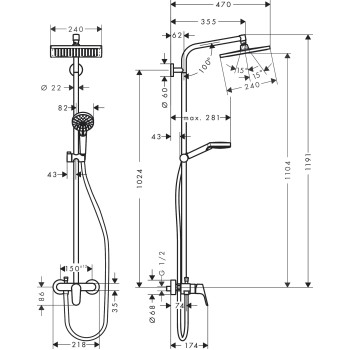 Dušas sistēma Hansgrohe Crometta E Showerpipe 240 1jet  27284000 hromēta