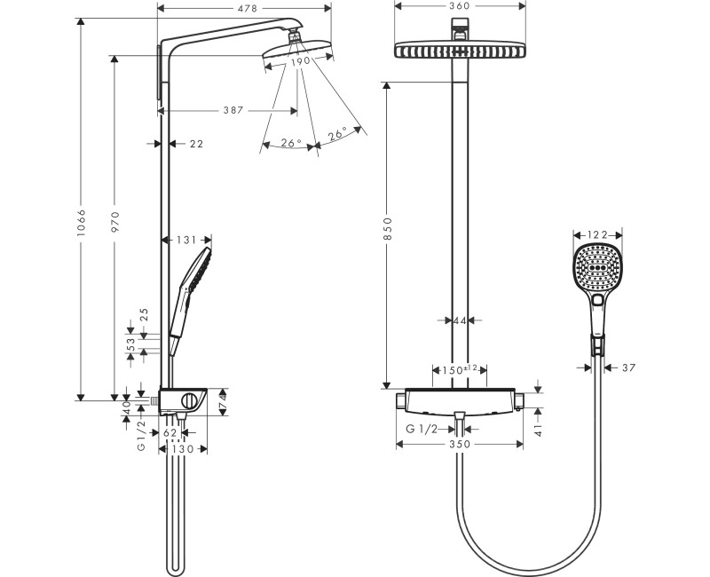 Душевая система Hansgrohe Raindance E Showerpipe 360 ​​1jet EcoSmart 27286400 Белый / Хром