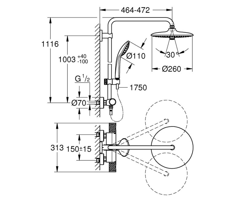 Душевая система Grohe Euphoria 260 с термостатом, хром 27296003