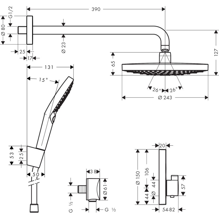 Dušas sistēma Hansgrohe Croma E ar Termostatu 280 1jet EcoSmart Hromēts 27297000 Dušas sistēma Hansgrohe Croma E ar Termostatu 280 1jet EcoSmart Hromēts 27297000