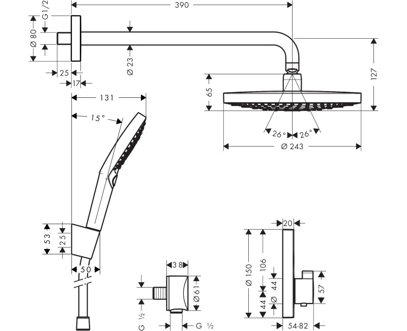 Dušas sistēma Hansgrohe Croma E ar Termostatu 280 1jet EcoSmart Hromēts 27297000