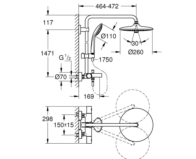 Dušas sistēma Grohe Euphoria System 260  ar Termostatu Hromēta 27475001