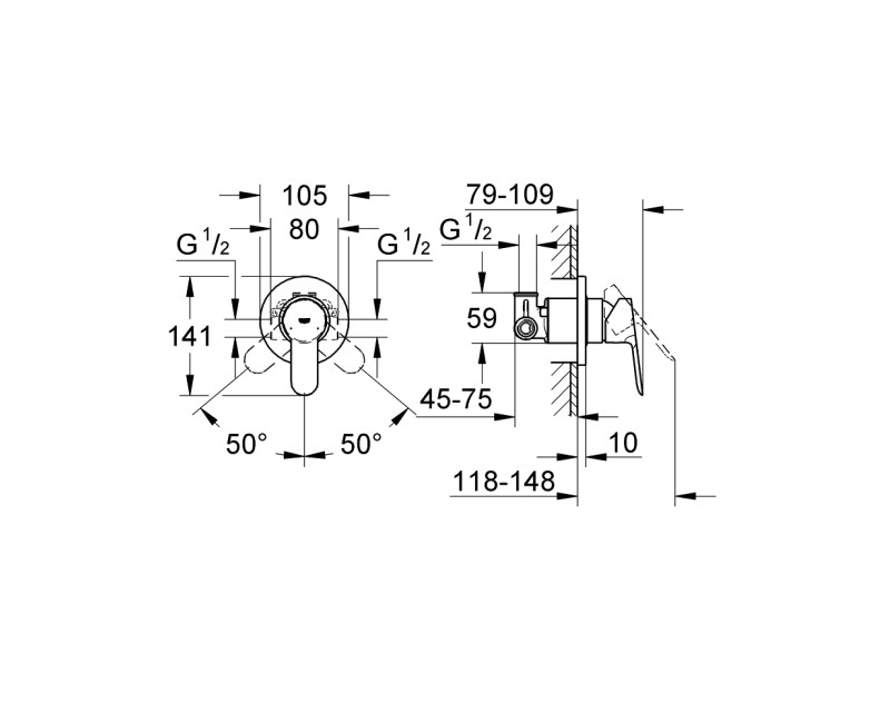 Смеситель для ванны/душа Grohe BauEdge встраиваемый, хром 29040000