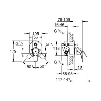 Vannas / Dušas maisītājs Grohe BauCurve iebūvējams, hromēts  29043000