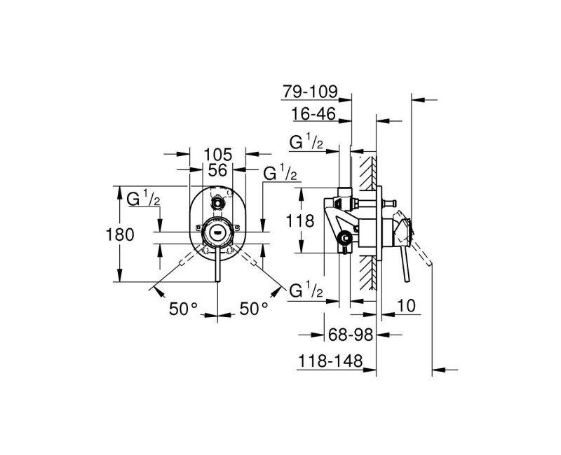 Dušas maisītājs Grohe Bau Ceramic iebūvējams, hromēts  29047000