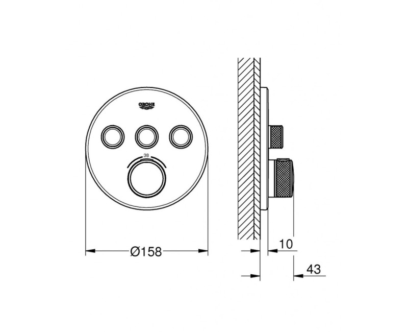Смеситель для душа GROHE Grohtherm SmartControl с термостатом, встроенный, SmartControl, Long-Life покрытие Hard Graphite 29121A00