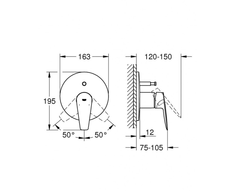 Смеситель для ванны/душа Grohe BauEdge Long-Life хромированная отделка 29190001