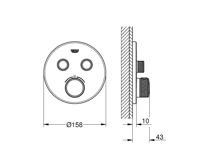 Dušas maisītājs Grohe Grohtherm SmartControl iebūvējams ar termostatu, 2 izvadi, Melns 29507KF0
