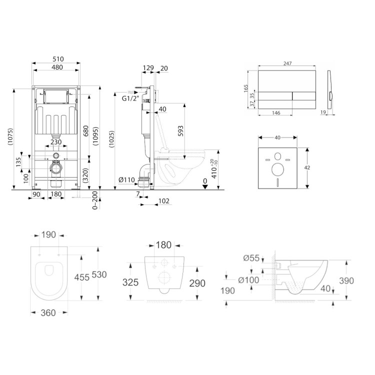 Tualetes poda komplekts Kielle Genesis piekaramais pods Rimless, rāmis ar Hromētu pogu Gemini I un SoftClose Vāku Tualetes poda komplekts Kielle Genesis piekaramais pods Rimless, rāmis ar Hromētu pogu Gemini I un SoftClose Vāku