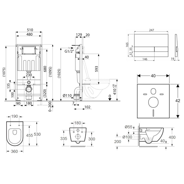 Tualetes poda komplekts Kielle Genesis piekaramais pods Rimless, rāmis ar Hromētu pogu Gemini I un SoftClose Vāku Tualetes poda komplekts Kielle Genesis piekaramais pods Rimless, rāmis ar Hromētu pogu Gemini I un SoftClose Vāku