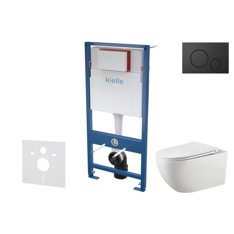 Tualetes poda komplekts Kielle Genesis piekaramais pods Oudee Rimless, rāmis ar Melnu pogu Gemini IV un SoftClose Vāku Tualetes poda komplekts Kielle Genesis piekaramais pods Oudee Rimless, rāmis ar Melnu pogu Gemini IV un SoftClose Vāku