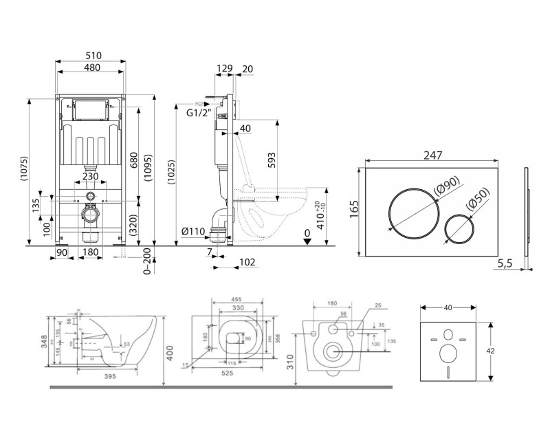 Tualetes poda komplekts Kielle Genesis piekaramais pods Gaia Rimless, rāmis ar Melnu pogu Gemini IV, un SoftClose Vāku