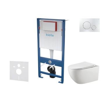 Tualetes poda komplekts Kielle Genesis piekaramais pods Gaia Rimless, rāmis ar Hromētu pogu Gemini II un SoftClose Vāku