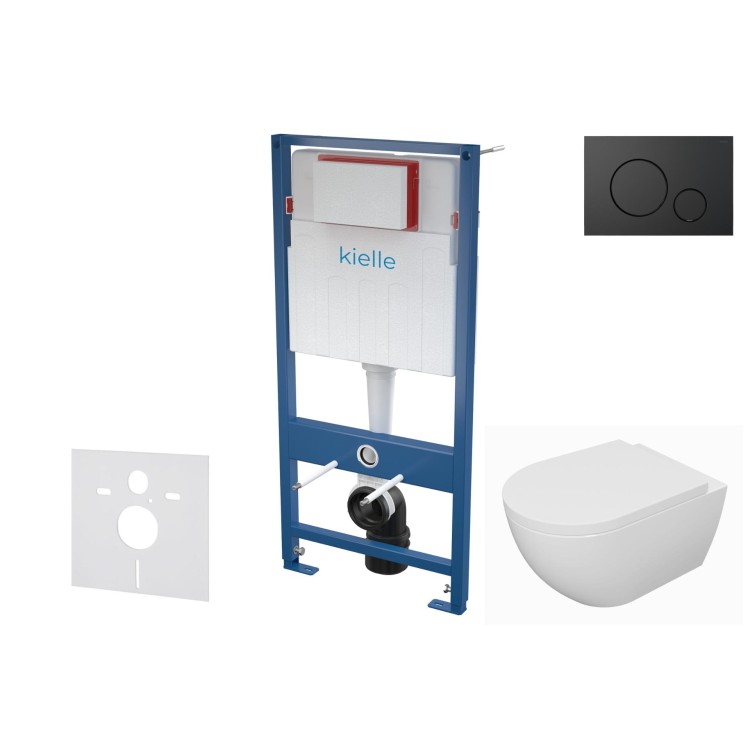 Tualetes poda komplekts Kielle Genesis piekaramais pods Oudee Rimless, rāmis ar Melnu pogu Gemini IV un SoftClose Vāku Tualetes poda komplekts Kielle Genesis piekaramais pods Oudee Rimless, rāmis ar Melnu pogu Gemini IV un SoftClose Vāku