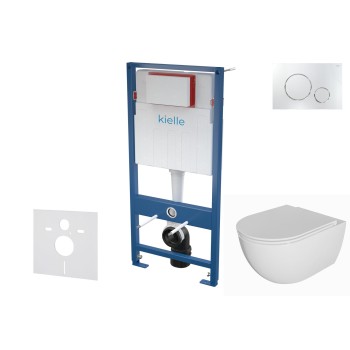 Tualetes poda komplekts Kielle Genesis piekaramais pods Oudee Rimless, rāmis ar Hromētu pogu Gemini II un SoftClose Vāku