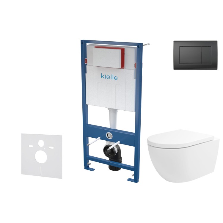 Tualetes poda komplekts Kielle Genesis piekaramais pods Oudee Rimless, rāmis ar Melnu pogu Gemini III un SoftClose Vāku Tualetes poda komplekts Kielle Genesis piekaramais pods Oudee Rimless, rāmis ar Melnu pogu Gemini III un SoftClose Vāku