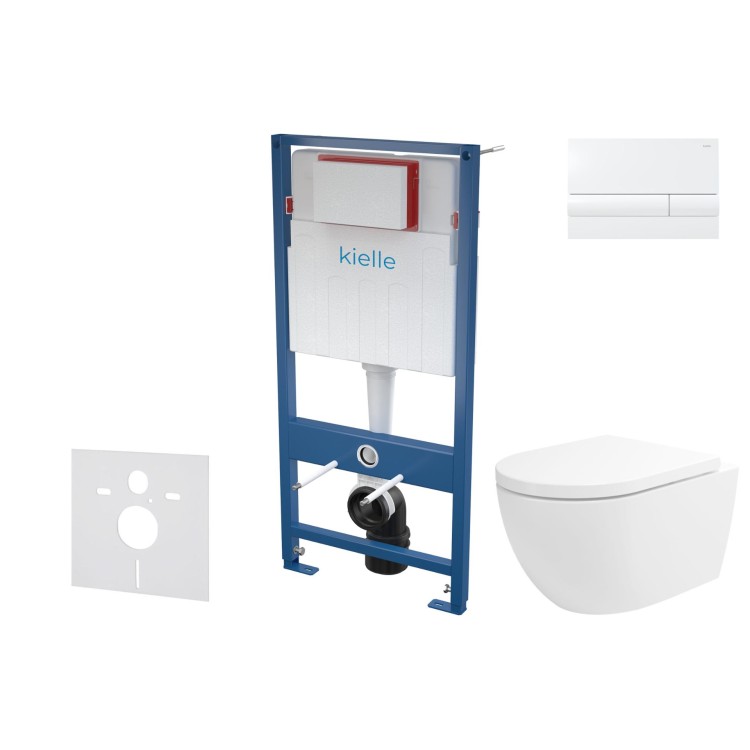 Tualetes poda komplekts Kielle Genesis piekaramais pods Oudee Rimless, rāmis ar Baltu pogu Gemini I un SoftClose Vāku Tualetes poda komplekts Kielle Genesis piekaramais pods Oudee Rimless, rāmis ar Baltu pogu Gemini I un SoftClose Vāku