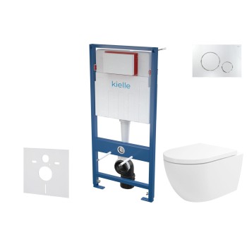 Tualetes poda komplekts Kielle Genesis piekaramais pods Oudee Rimless, rāmis ar Hromētu pogu Gemini II un SoftClose Vāku