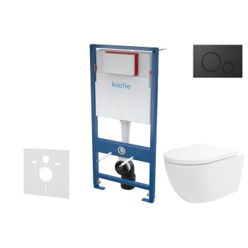 Tualetes poda komplekts Kielle Genesis piekaramais pods Oudee Rimless, rāmis ar Melnu pogu Gemini IV un SoftClose Vāku