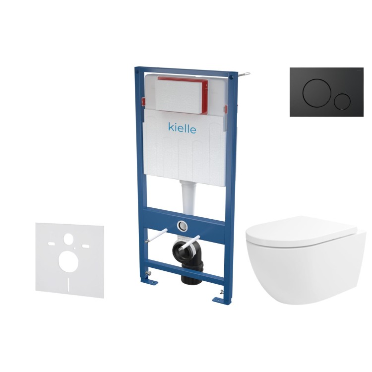 Tualetes poda komplekts Kielle Genesis piekaramais pods Oudee Rimless, rāmis ar Melnu pogu Gemini IV un SoftClose Vāku Tualetes poda komplekts Kielle Genesis piekaramais pods Oudee Rimless, rāmis ar Melnu pogu Gemini IV un SoftClose Vāku