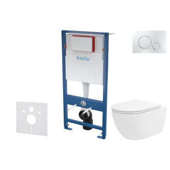 Tualetes poda komplekts Kielle Genesis piekaramais pods Oudee Rimless, rāmis ar Hromētu pogu Gemini II un SoftClose Vāku