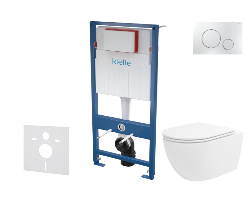 Tualetes poda komplekts Kielle Genesis piekaramais pods Oudee Rimless, rāmis ar Hromētu pogu Gemini II un SoftClose Vāku