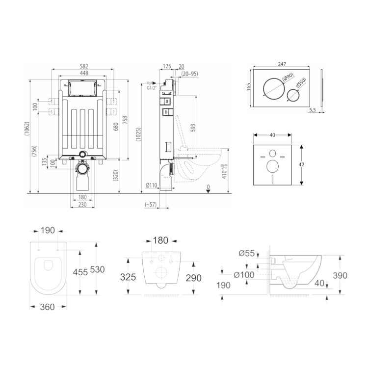Tualetes poda komplekts Kielle Genesis piekaramais pods Rimless, rāmis ar Melnu pogu Gemini II un SoftClose Vāku Tualetes poda komplekts Kielle Genesis piekaramais pods Rimless, rāmis ar Melnu pogu Gemini II un SoftClose Vāku