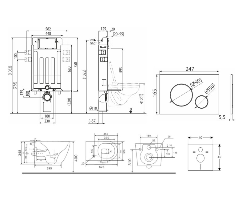 Tualetes poda komplekts Kielle Genesis piekaramais pods Gaia Rimless, rāmis ar Hromētu pogu Gemini II un SoftClose Vāku