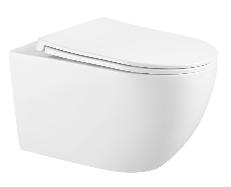 Tualetes poda komplekts Kielle Genesis piekaramais pods Gaia Rimless, rāmis ar Hromētu pogu Gemini II un SoftClose Vāku