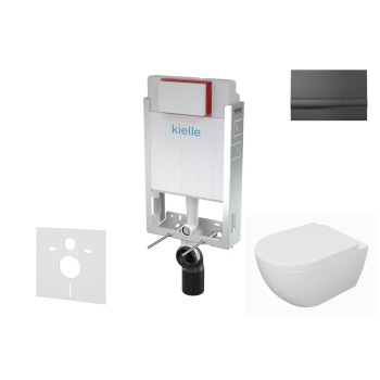 Tualetes poda komplekts Kielle Genesis piekaramais pods Oudee  Rimless, rāmis ar Melnu pogu Gemini I un SoftClose Vāku