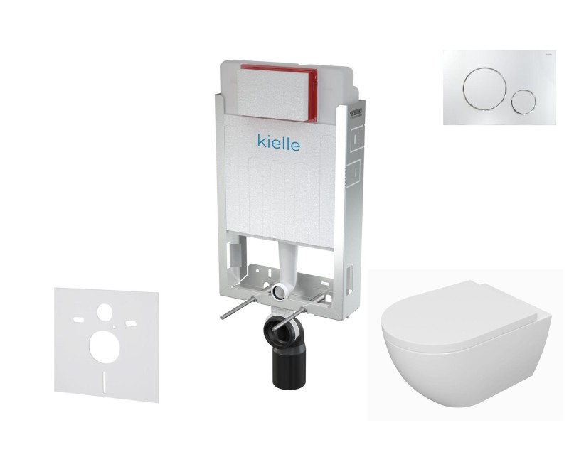 Tualetes poda komplekts Kielle Genesis piekaramais pods Oudee Rimless, rāmis ar Hromētu pogu Gemini II un SoftClose Vāku