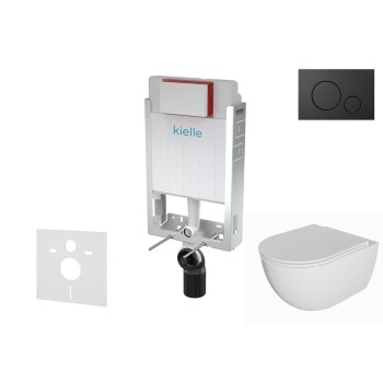 Tualetes poda komplekts Kielle Genesis piekaramais pods Oudee Rimless, rāmis ar Melnu pogu Gemini IV un SoftClose Vāku