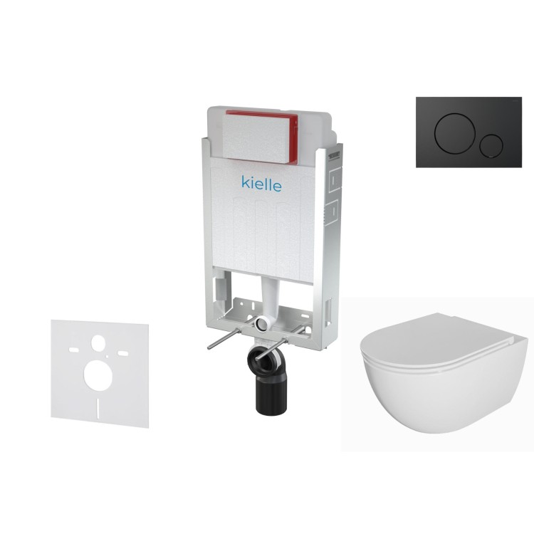 Tualetes poda komplekts Kielle Genesis piekaramais pods Oudee Rimless, rāmis ar Melnu pogu Gemini IV un SoftClose Vāku Tualetes poda komplekts Kielle Genesis piekaramais pods Oudee Rimless, rāmis ar Melnu pogu Gemini IV un SoftClose Vāku
