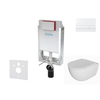 Tualetes poda komplekts Kielle Genesis piekaramais pods Oudee Rimless, rāmis ar baltu pogu Gemini I un SoftClose Vāku