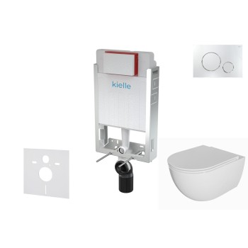Tualetes poda komplekts Kielle Genesis piekaramais pods Oudee Rimless, rāmis ar Hromētu pogu Gemini II un SoftClose Vāku