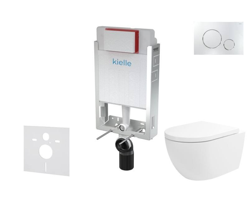 Комплект подвесной унитаз Kielle Genesis Oudee Rimless, рама с кнопкой Chrome Gemini II и крышкой SoftClose