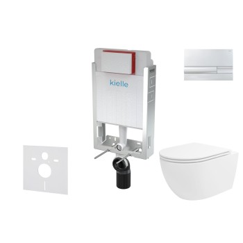 Tualetes poda komplekts Kielle Genesis piekaramais pods Oudee Rimless, rāmis ar Hromētu pogu Gemini I un SoftClose Vāku