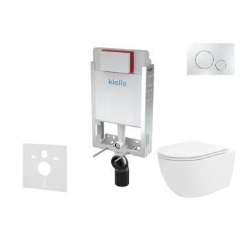 Tualetes poda komplekts Kielle Genesis piekaramais pods Oudee Rimless, rāmis ar Hromētu pogu Gemini II un SoftClose Vāku