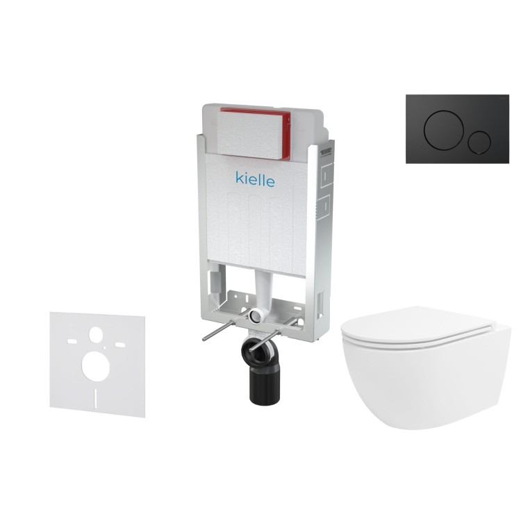 Tualetes poda komplekts Kielle Genesis piekaramais pods Oudee Rimless, rāmis ar Melnu pogu Gemini IV un SoftClose Vāku Tualetes poda komplekts Kielle Genesis piekaramais pods Oudee Rimless, rāmis ar Melnu pogu Gemini IV un SoftClose Vāku