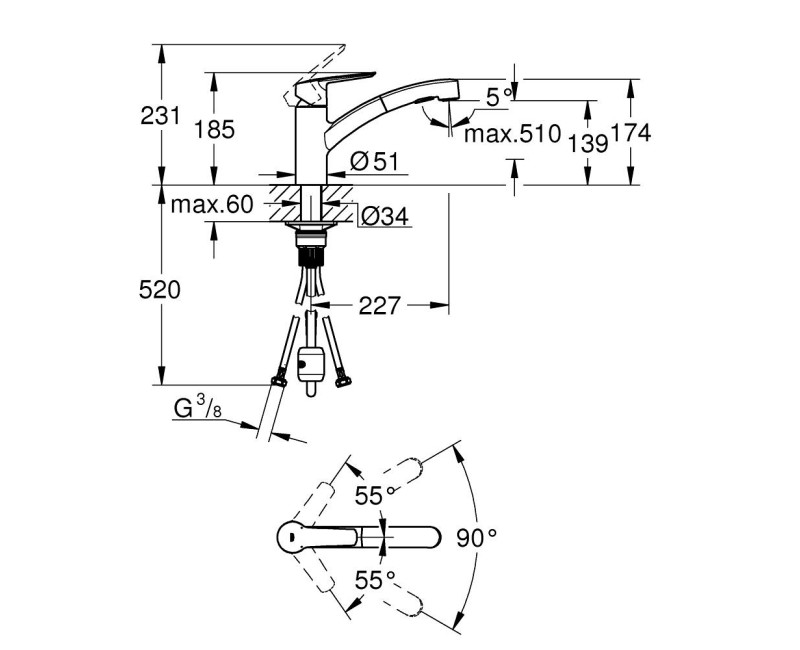 Смеситель для кухонной раковины Grohe QuickFix Start, черный матовый 305312431