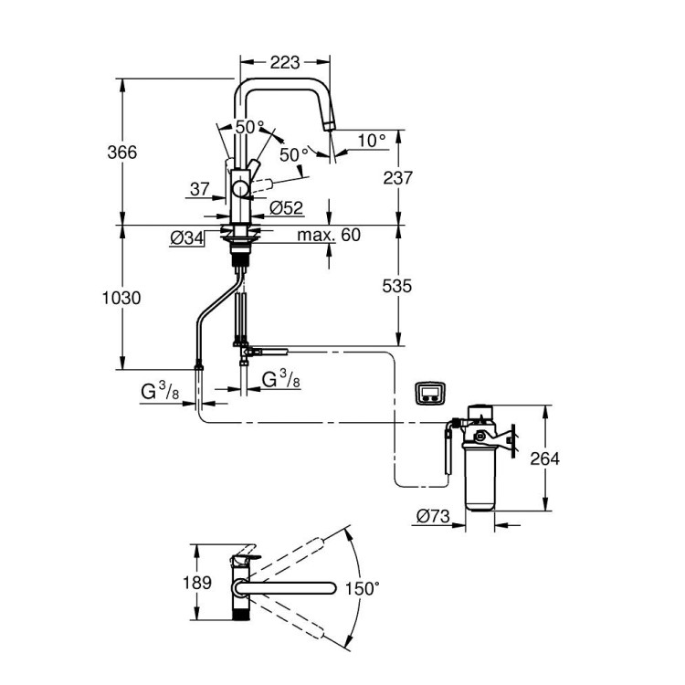 Virtuves maisītājs Grohe Blue Pure Start ar Filtru Hromēts 30596000 Virtuves maisītājs Grohe Blue Pure Start ar Filtru Hromēts 30596000