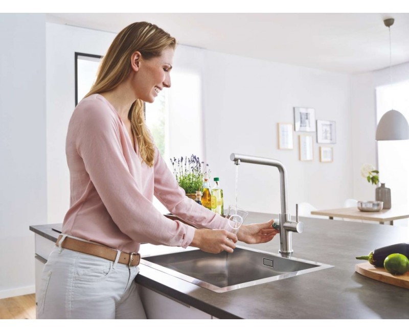 Смеситель для кухни GROHE Blue Home с фильтром и охлаждением, поверхность StarLight®PVD, Суперсталь 31454DC1