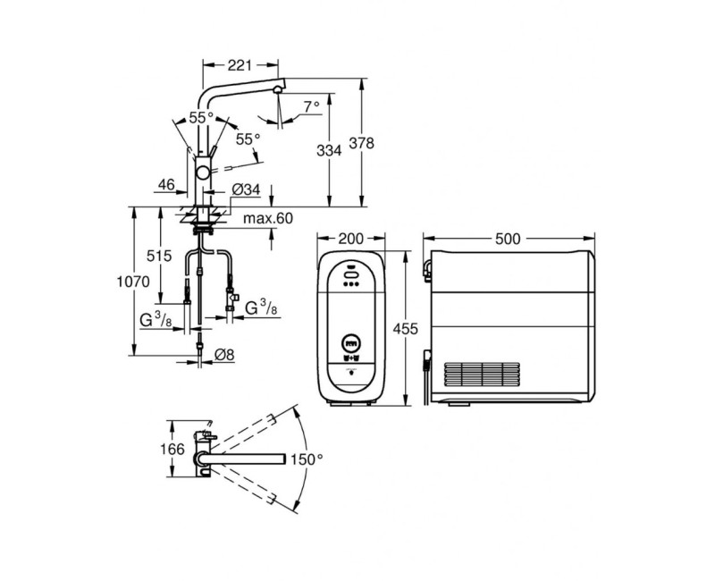 Смеситель для кухни GROHE Blue Home с фильтром и охлаждением, поверхность StarLight®PVD, Суперсталь 31454DC1