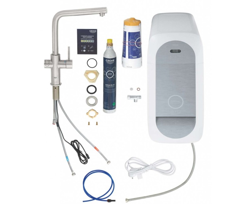 Смеситель для кухни GROHE Blue Home с фильтром и охлаждением, поверхность StarLight®PVD, Суперсталь 31454DC1