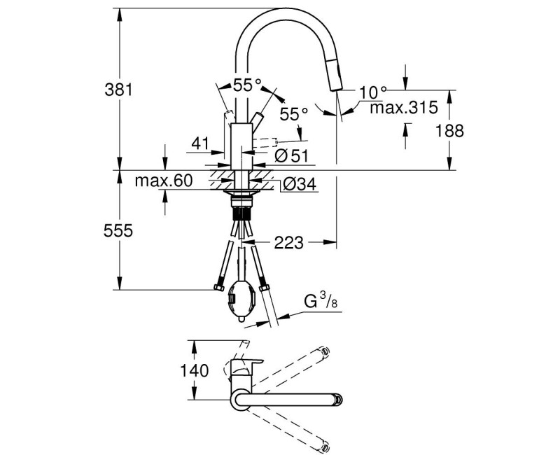 Смеситель для кухни Grohe Feel Хром 31486001
