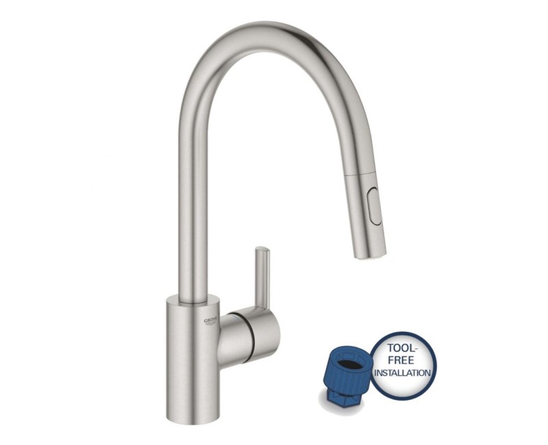 Virtuves maisītājs Grohe Feel ar izvelkamu galvu, PVD virsma, Supersteel 31486DC1