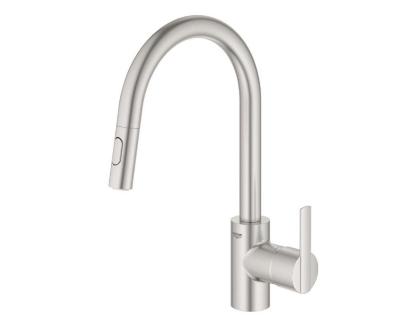 Virtuves maisītājs Grohe Feel ar izvelkamu galvu, PVD virsma, Supersteel 31486DC1