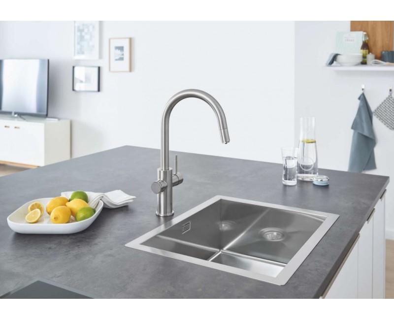 Смеситель для кухни GROHE Blue Home Connected с фильтром поверхностью PVD, Суперсталь 31541DC0