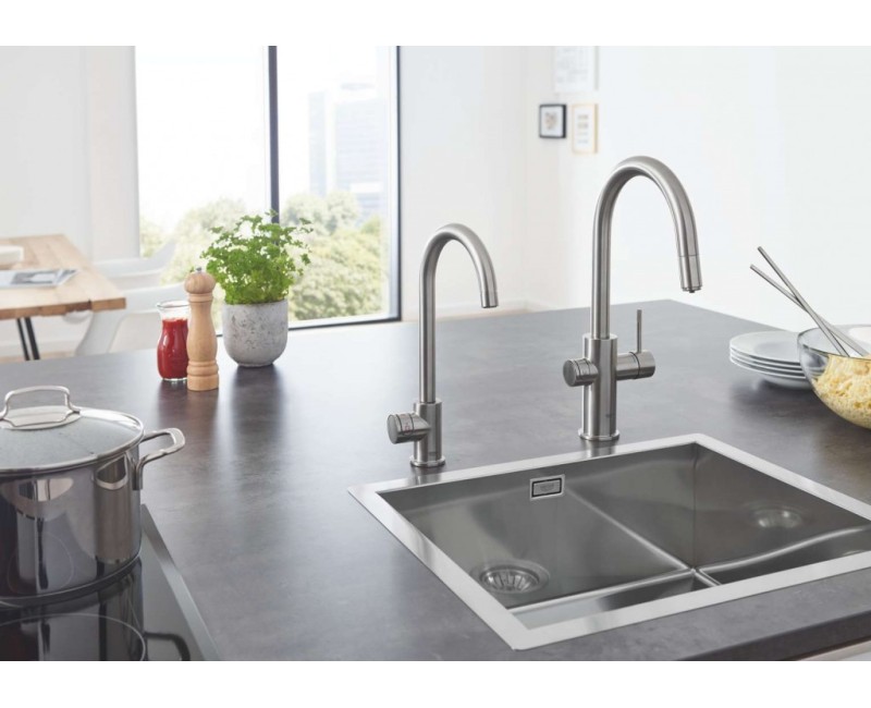 Смеситель для кухни GROHE Blue Home Connected с фильтром поверхностью PVD, Суперсталь 31541DC0